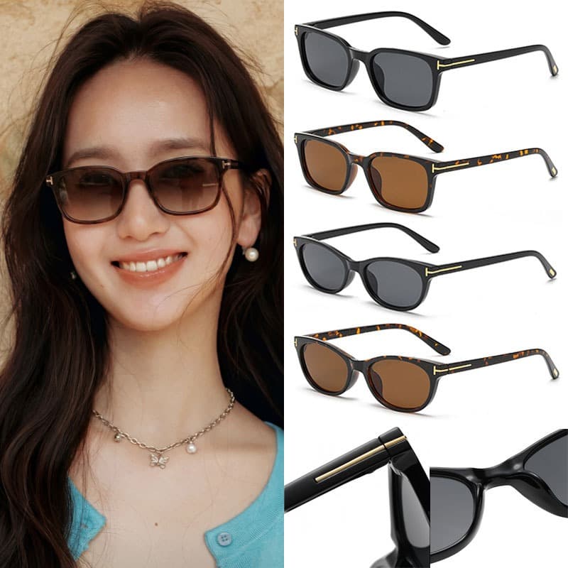 Linha de ouro fina templos luz luxo simples óculos de sol Retro influenciador rosto liso Commuter pára-sol espelho