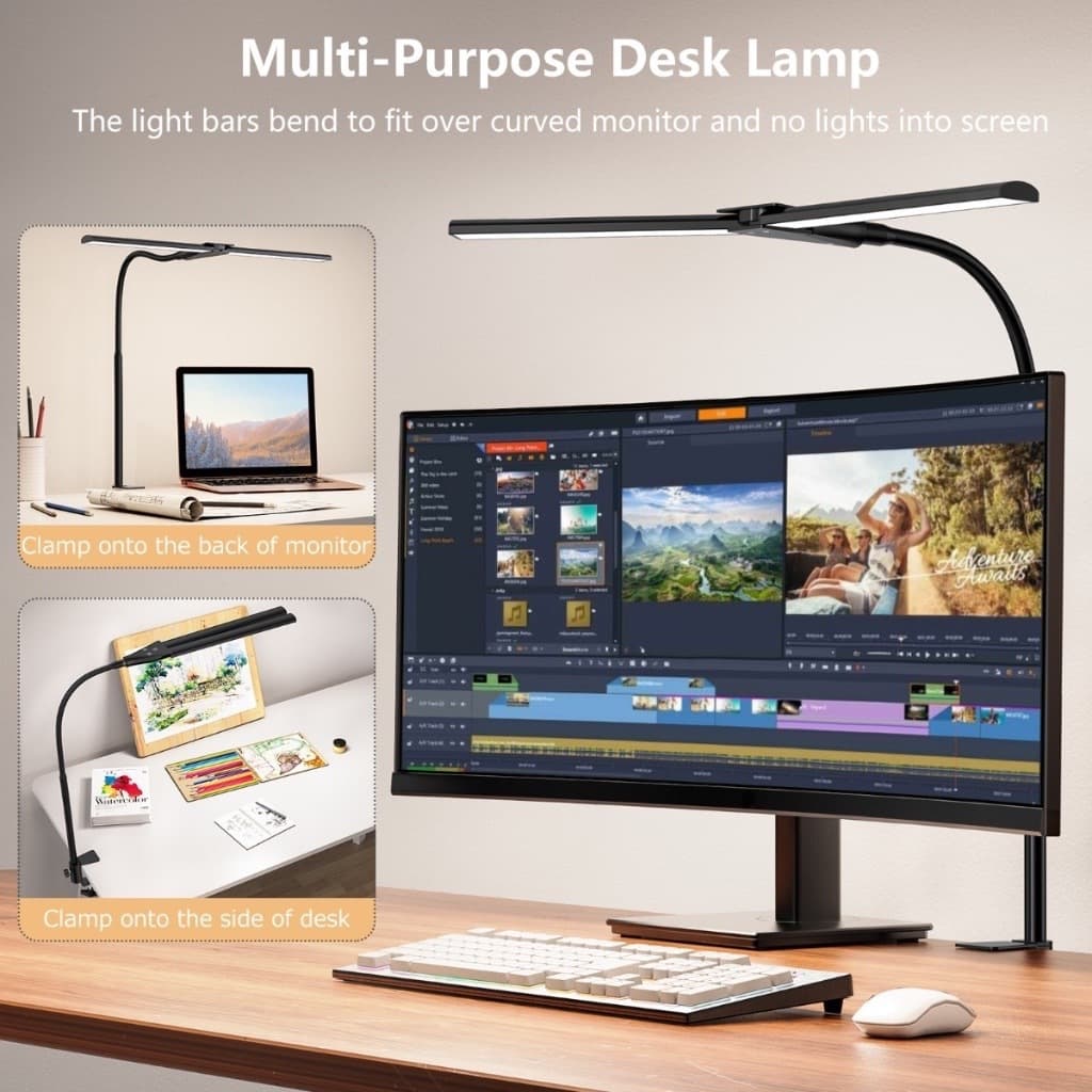 Luminária Mesa Dupla Led 3 Cores Articulada Com Base Giratoria 360°