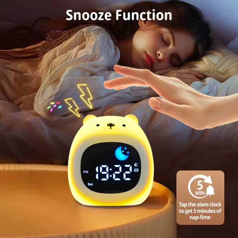 Despertador Para Crianças Relógio De Treinamento Do Sono Com 6 Máquina De Som De Ruído Branco Bonito Toque Luz Da Noite