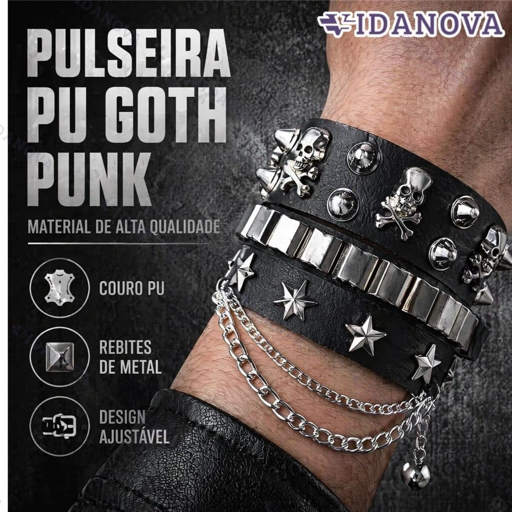 Pulseira de couro PU estilo gótico punk, única para festas de Halloween e Natal.-VN