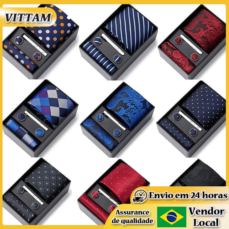 VITTAM Novo Estilo Gravata Masculina Conjunto de Seis Peças Gravata de Casamento de Negócios Gravata Masculina