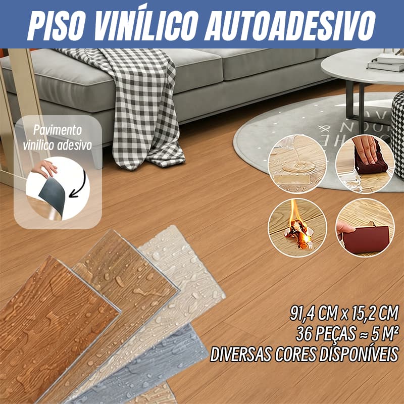 36 Peças(5㎡) Piso Painel Revestimento Vinílico Adesivo Lavável Madeira 91,4CMx15,2CM