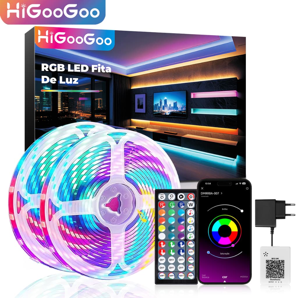 HiGooGoo 40M Fita LED De Luz APP Controle Remoto RGB Música Luzes Controle 44 Teclas Para Quarto TV Fundo Com Fonte