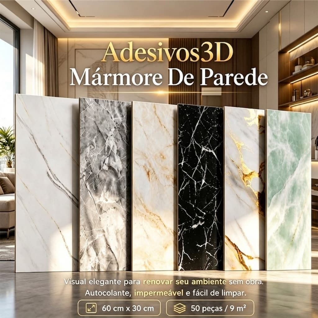 50 Placas Adesivo Mármore Vinílico Adesivo 60cm x 30cm Lavável De Parede Relevo