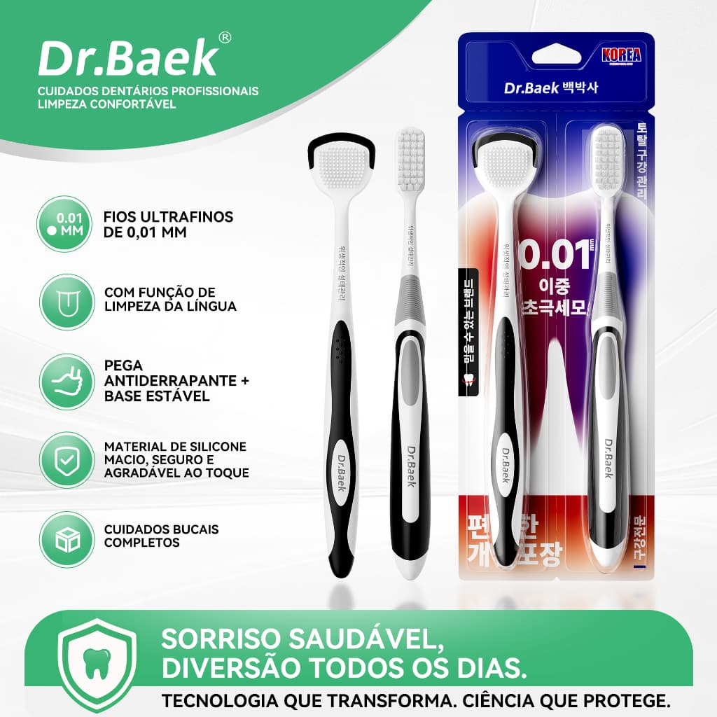 Dr.Baek Escova de Dente + Raspador de Língua Kit Higiene Bucal