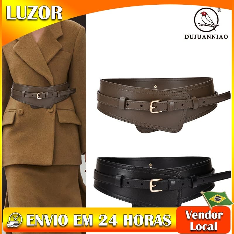 Senhoras cinto decoração moda espartilho com casaco cintura estreita pino fivela cinto de couro genuíno cinto largo