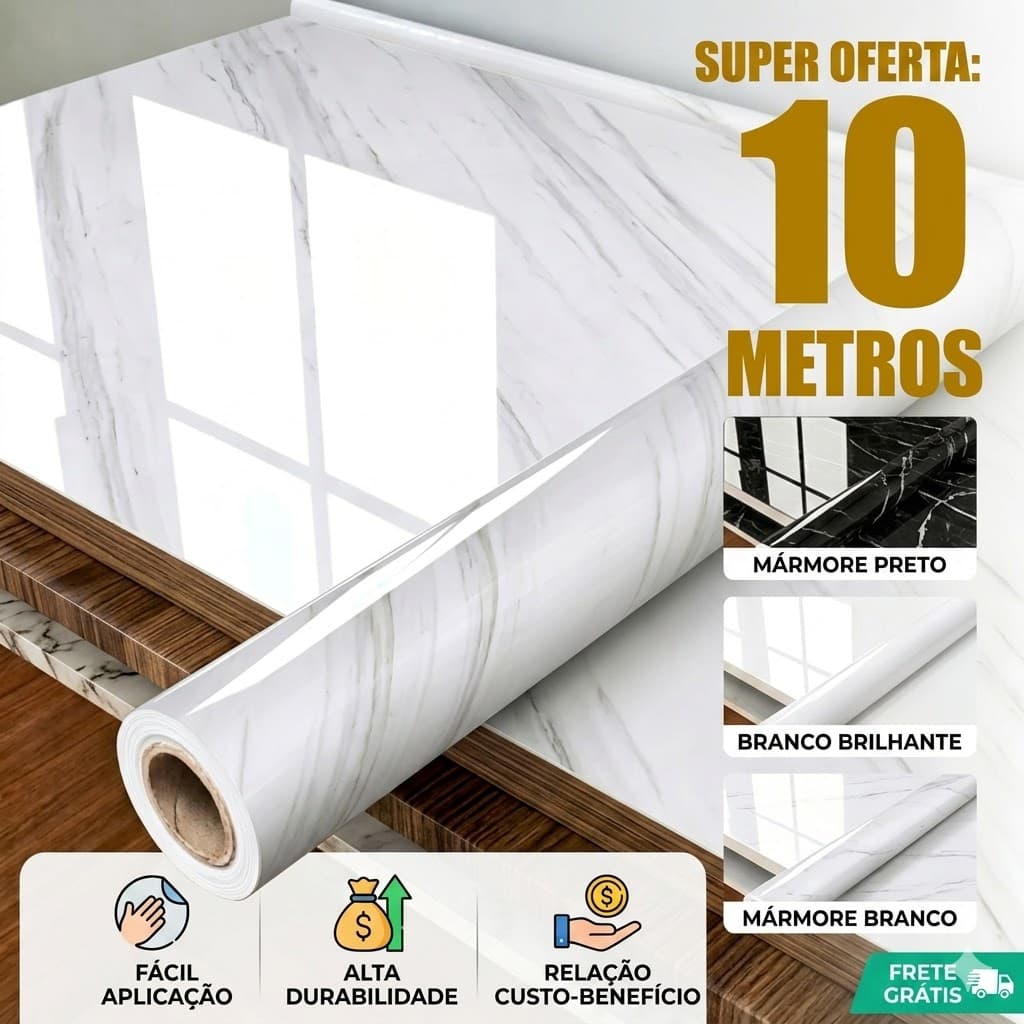 [OFERTA ESPECIAL] Papel de Parede Marmorizado Adesivo Vinílico para Cozinha e Banheiro, Pronta Entrega Brasil