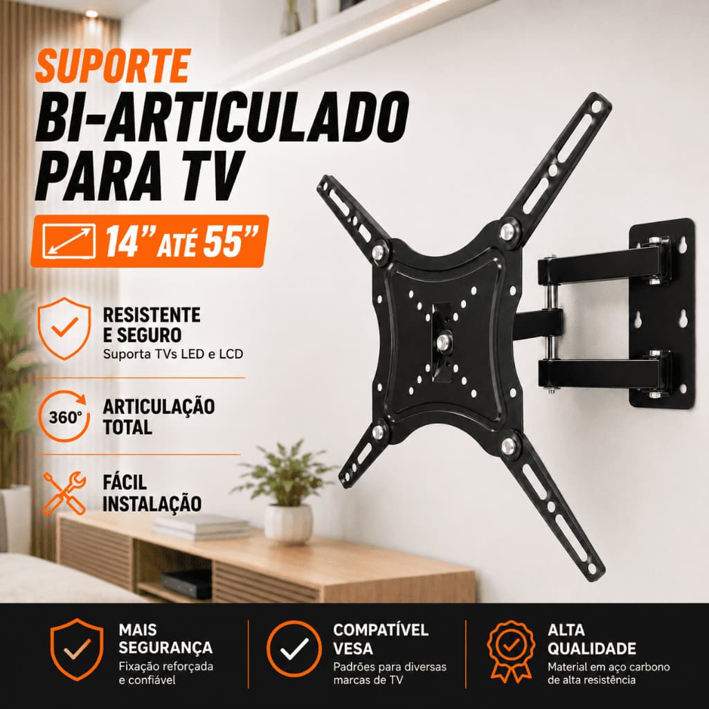 Suporte de tv Led LCD Bi-articulado Vesa 14" 32" a 55" X-400