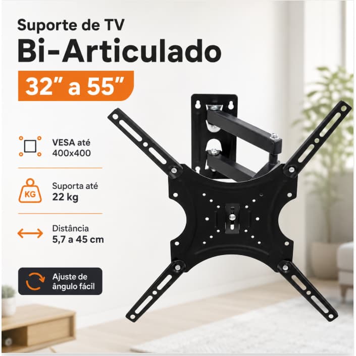 Suporte de tv Led LCD Bi-articulado Vesa 32" a 55" X-400