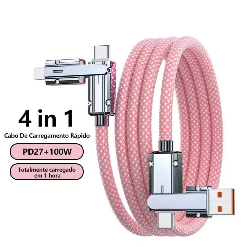 Cabo 4 Em 1 De Carregamento Super Rápido De 100 W | Funciona Com USB-A , Tipo C E Relâmpago Para Todos Os Telefones Disp