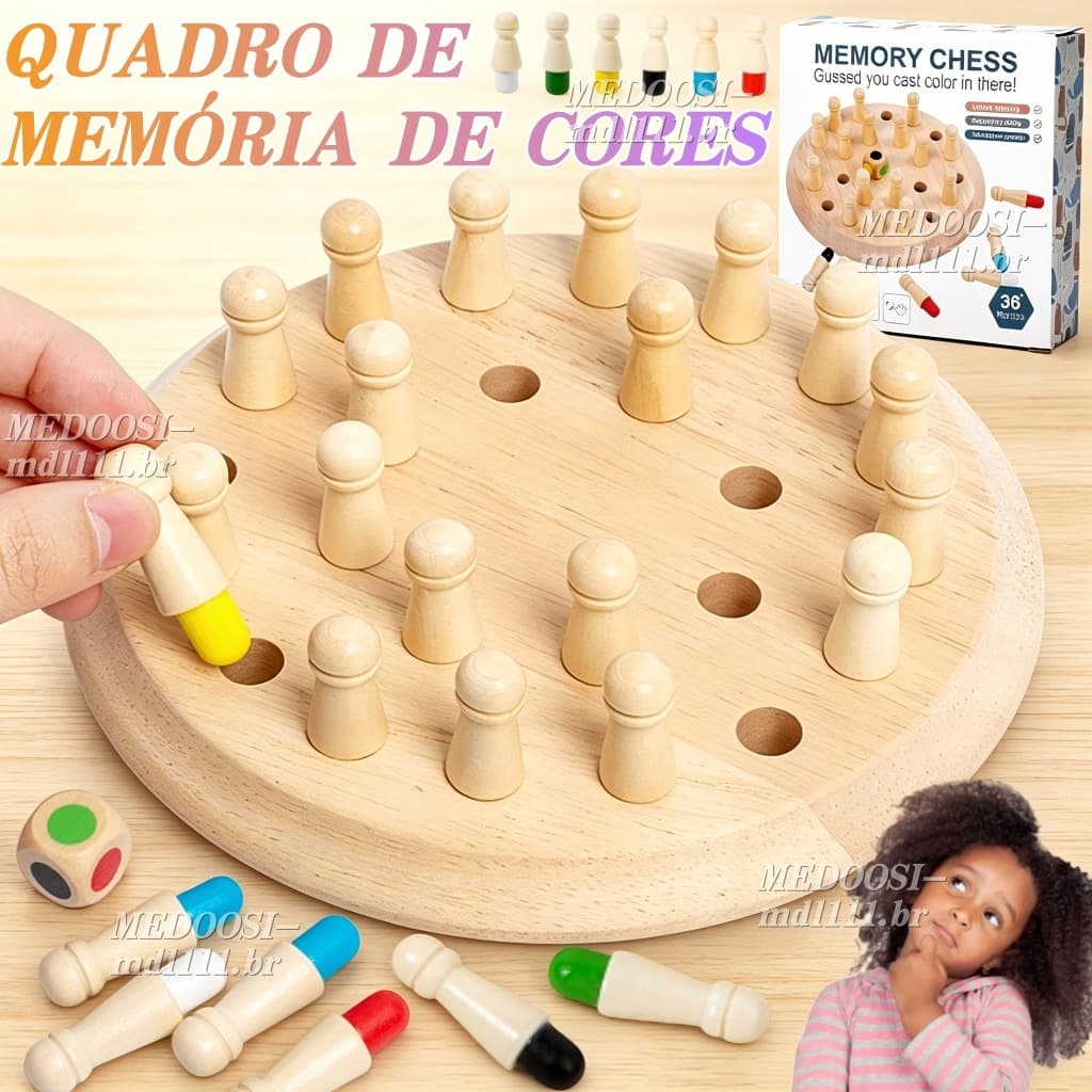 Jogo Da Memória Madeira / Colorido Xadrez 3D Quebra Cabeça Brinquedo para Crianças