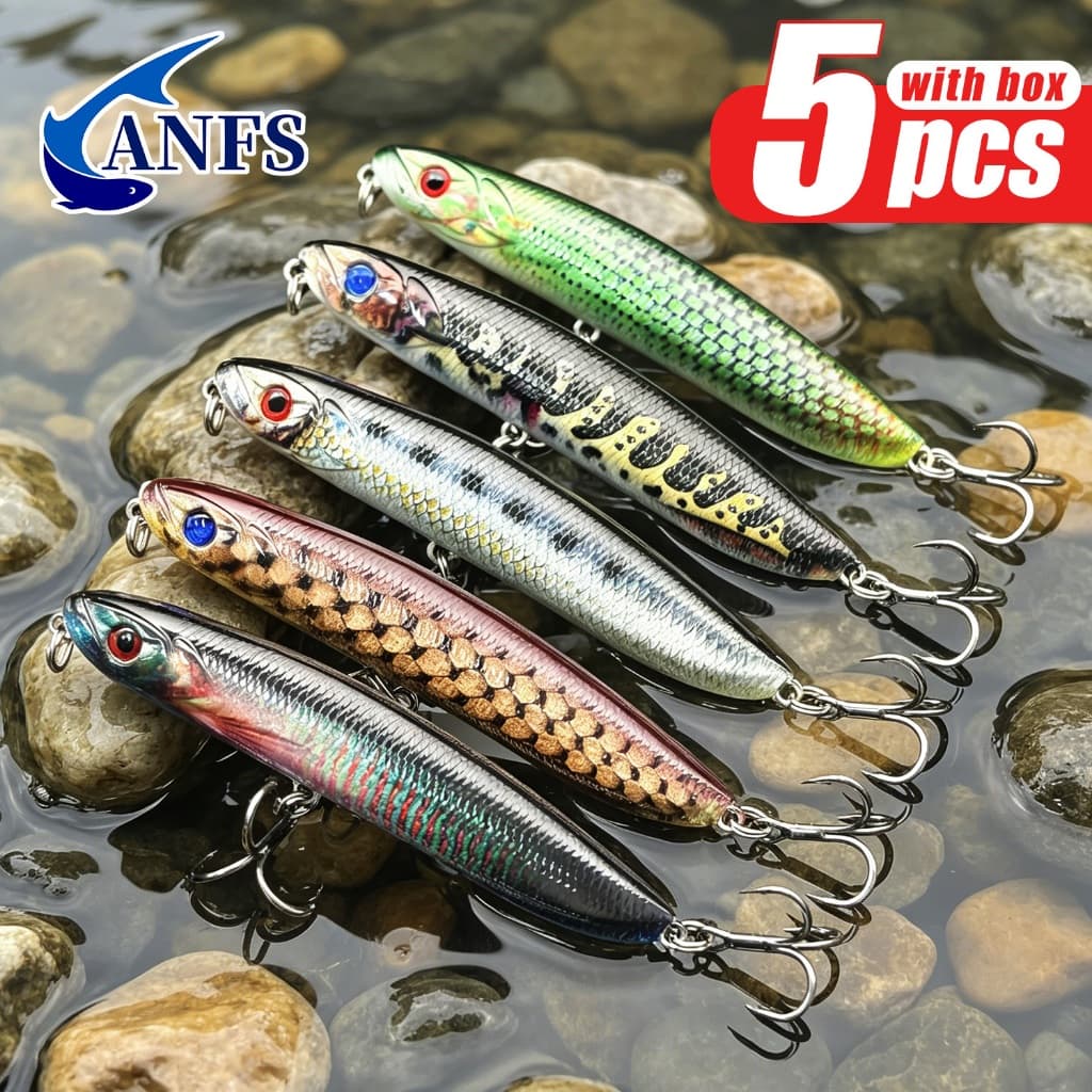 5 Pçs Isca De Pesca Com Caixa De , Afundando Minnow Para Água Salgada De Doce