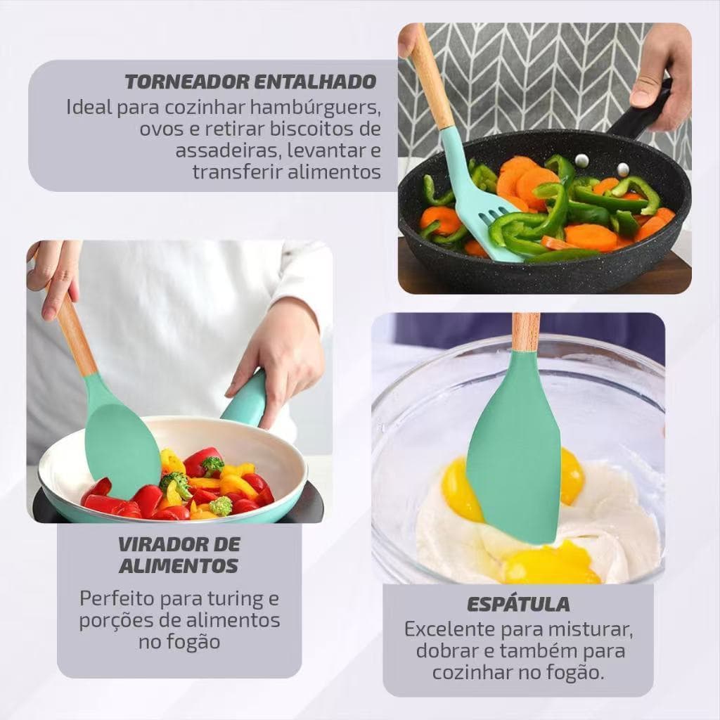 Kit 12 Conjunto de utensílios de cozinha de talheres de Silicone