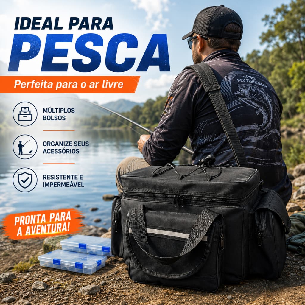 Bolsa/Mala de Pesca (Nova Versão) Preta