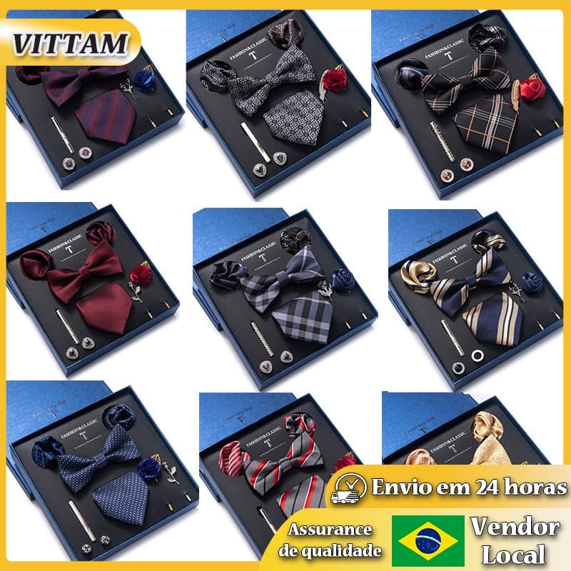 VITTAM conjunto de gravata borboleta acessórios masculinos conjunto de 8 peças Corsage broche abotoaduras terno Formal t