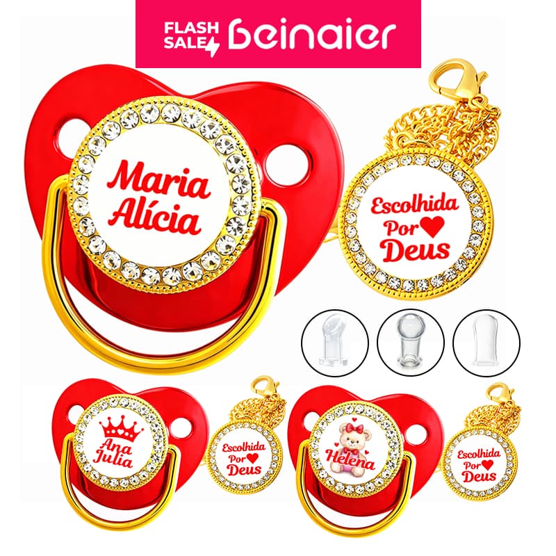 Chupeta para bebês com nome personalizado do bebê, chupeta de silicone BPA Free