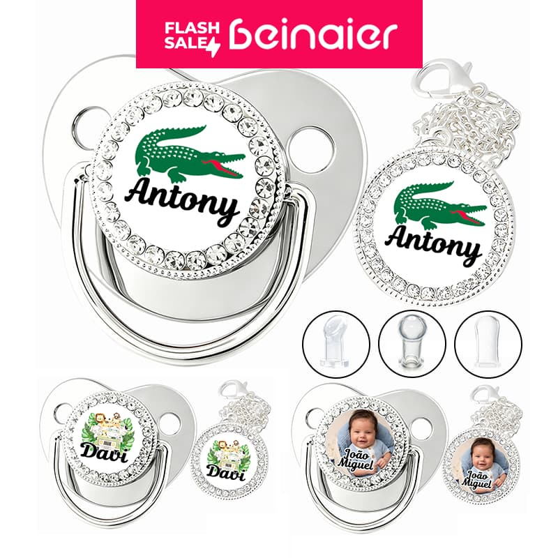 Chupeta para bebês com nome personalizado do bebê, chupeta de silicone BPA Free