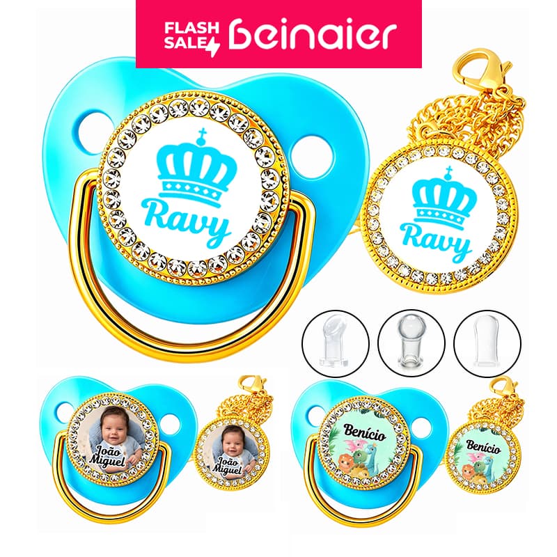 Chupeta para bebês com nome personalizado do bebê, chupeta de silicone BPA Free