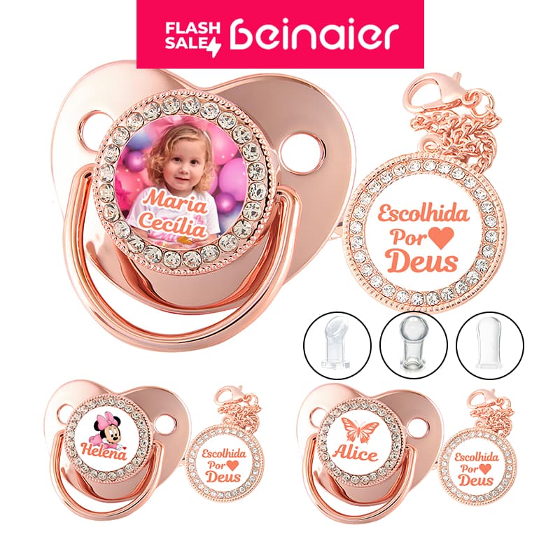 Chupeta para bebês com nome personalizado do bebê, chupeta de silicone BPA Free