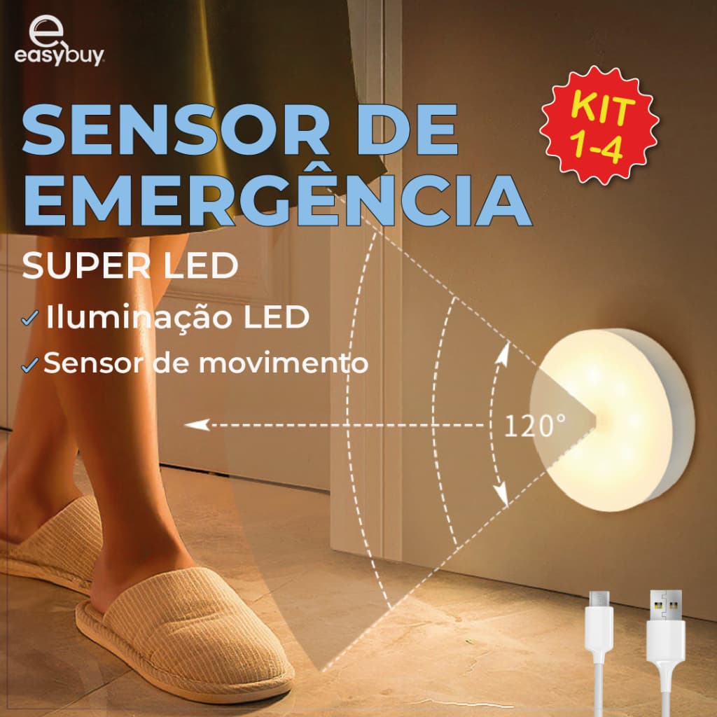 Luminária Led Sensor De Presença Automático Luminação Inteligente Recarregável USB Luz Neutra