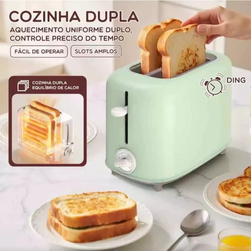 Torradeira Elétrica Compacta 110V/220V – 6 Níveis De Amarelecimento , Controle Mecânico , Torrar Rápido E Mesmo Para Pão