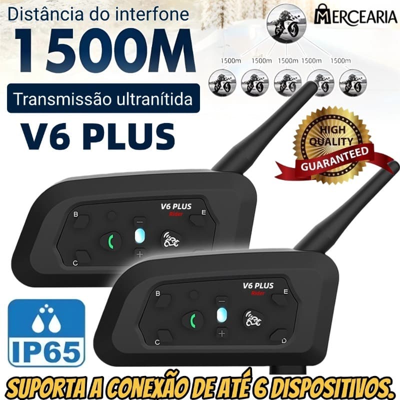 V6 PLUS Intercomunicador Mais Fone De Ouvido De Capacete De Motocicleta Bluetooth Com Interfone BT De 1500M Para 6 Pilot