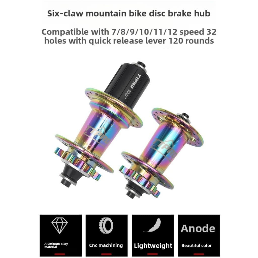 Cubo De Freio A Disco MTB TTPRO De 6 Linguetas 32H , Cassete De 7-12 Velocidades , Rolamentos Selados , Liberação Rápida