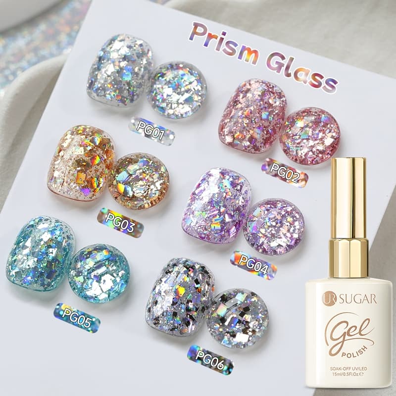 UR Açúcar 15ml Prisma De Vidro Robusto Glitter Unha Gel Polonês Efeito Flash Embeber UV LED Verniz Arte Do Prego Manicur