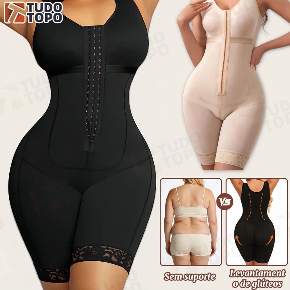 Cinta Modeladora Feminina Pós-Cirúrgica Alta Compressão Body com Perninha Levanta Bumbum Abdômen Cintura