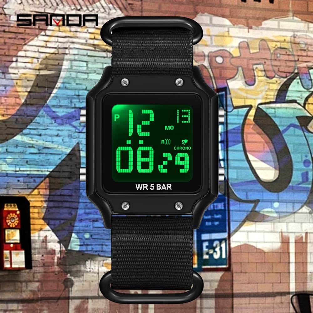 SANDA 2174 Relógio Digital Homens Mulheres Moda Esporte De Pulso Eletrônico Top Marca De Luxo LED Cronômetro À Prova D'á