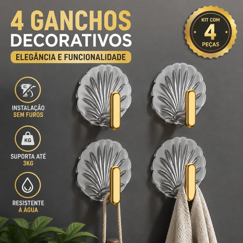 4 PCS Gancho Adesivo/ Parede Multifuncional Autocolante Casa Cozinha Quarto Banheiro Organizado
