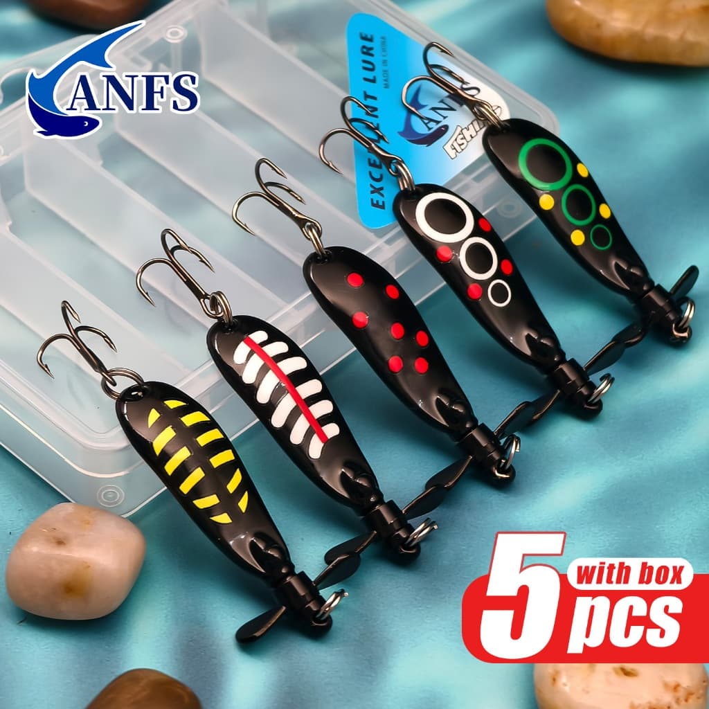 ANFS 5pcs Isca De Pesca Com Caixa De , Conjunto De , Artificial Giratória De Liga De Zinco