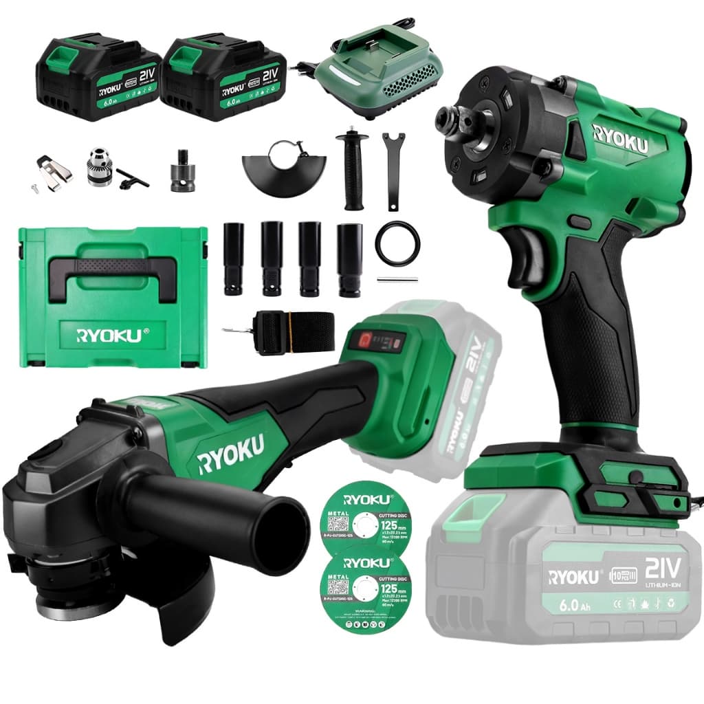 Chave Sem Escova RYOKU Cordless 500N.M E Conjunto De Ferramentas Elétricas Para Rebarbadora Angular De 5 Polegadas