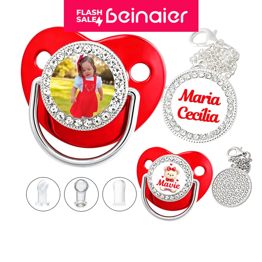 Chupeta para bebês com nome personalizado do bebê, chupeta de silicone BPA Free