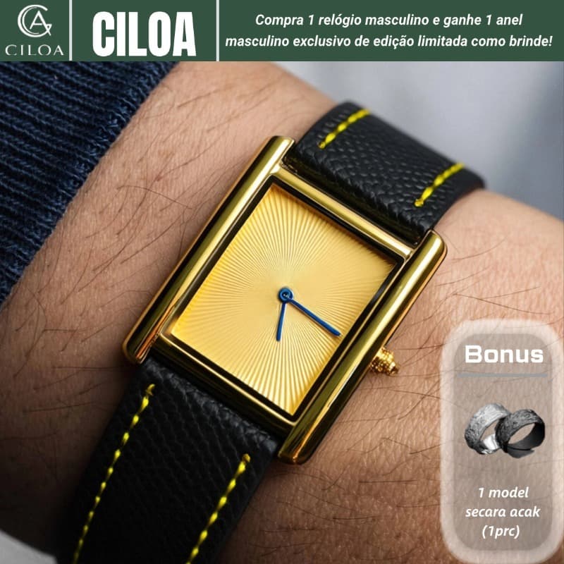[relógio masculino] CILOA 2026 Relógio quartzo vintage quadrado dourado, luxo leve impermeável 533