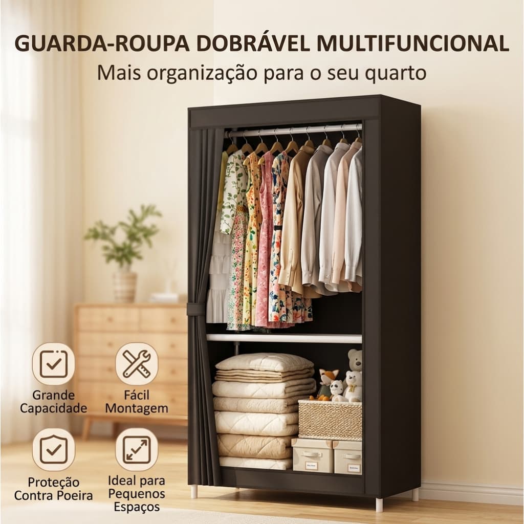 Armário Dobrável Portátil , Organizador De Armazenamento De Roupas , De Quarto , Economia De Espaço