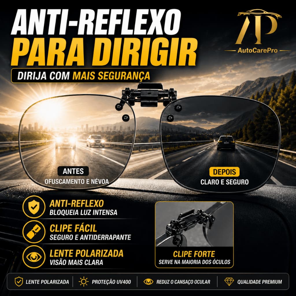 Óculos Clip-On Polarizados Premium para Dirigir | Lente Ultraleve Anti-Ofuscamento Dia/Noite para Óculos de Grau