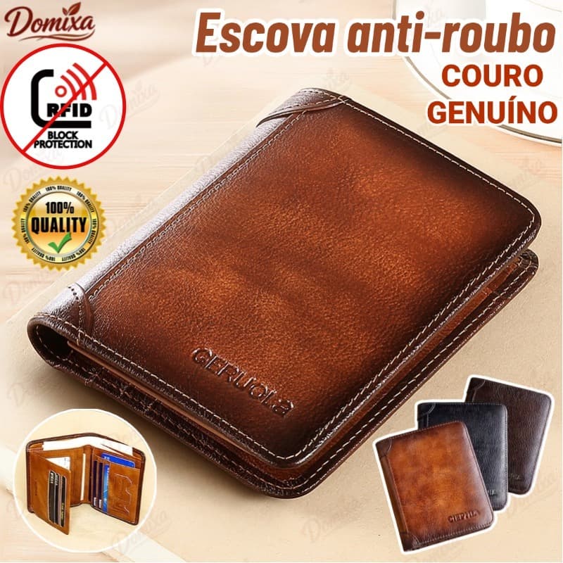 Carteira Antifurto Masculina De Couro Legítimo Vintage De Trifold E Bifold À Escolha Carteira estilo executivo-DO