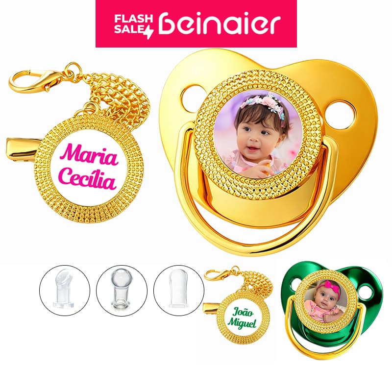 Chupeta para bebês com nome personalizado do bebê, chupeta de silicone BPA Free