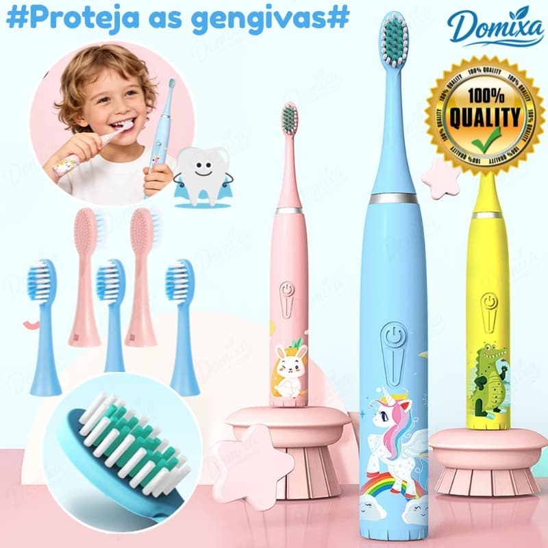 Escova Dental Elétrica Ultra-Sônica Para Crianças Acústica Onda Cabelos Suaves Dupla Face Limpa Cuidados Desenho animado