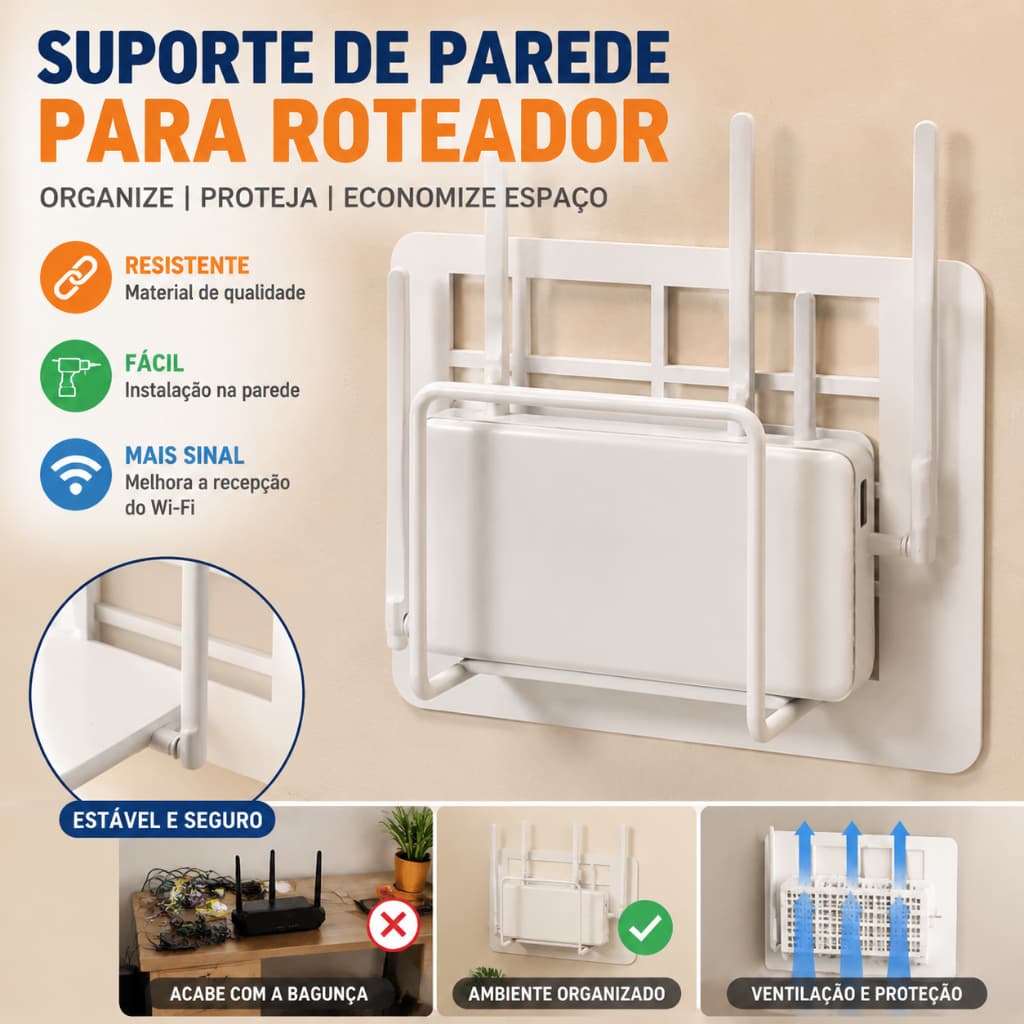 Suporte de Parede para Roteador Wifi Prateleira Sem Furação Organizador de Caixa TV