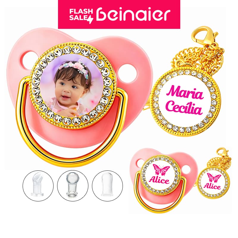 Chupeta para bebês com nome personalizado do bebê, chupeta de silicone BPA Free