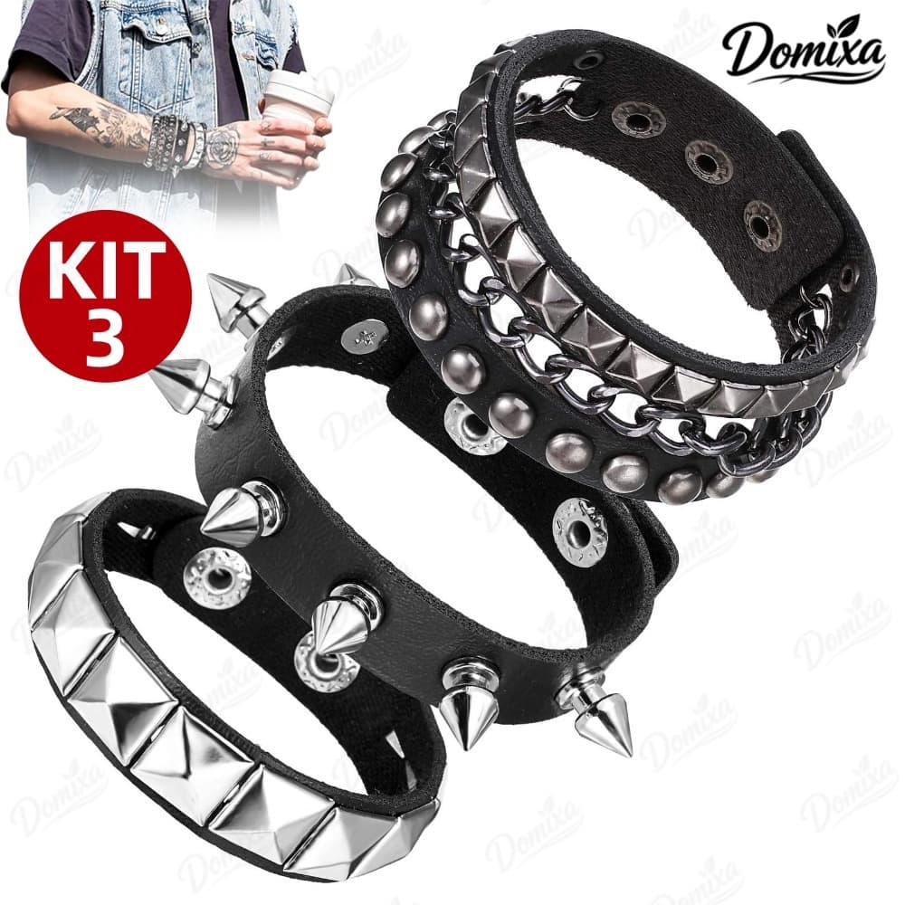 Pulseira de couro PU estilo gótico punk, única para festas de  De Natal De Halloween DO