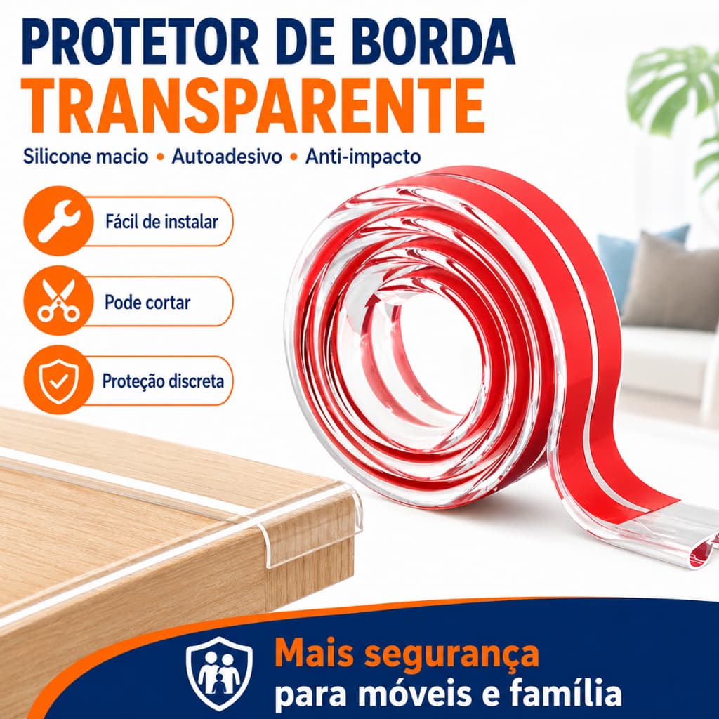 Protetor de Borda Transparente Silicone Autoadesivo Anti Impacto para Mesa Móveis Segurança Infantil