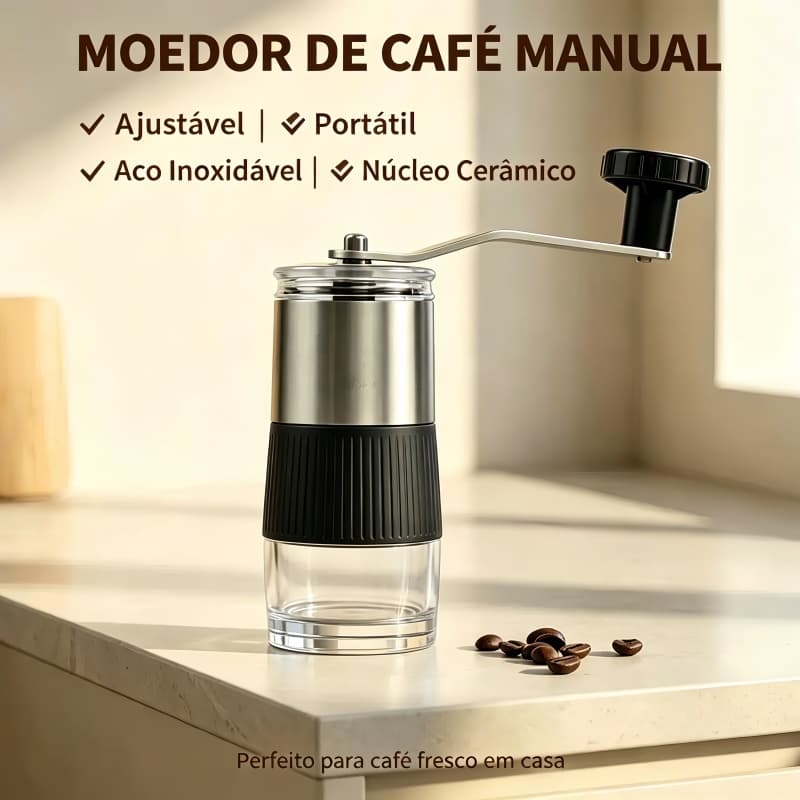 Moedor de Café Manual Inox Mecanismo Cerâmica Ajustável Portátil Resistente Casa Viagem