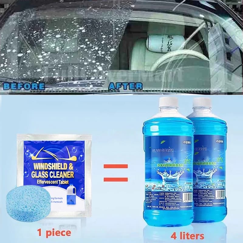 Tablete Concentrado de Limpeza para Para-brisa 1 Pastilha Substitui 4L de Água de Vidro, Poder de Limpeza Forte e Econô