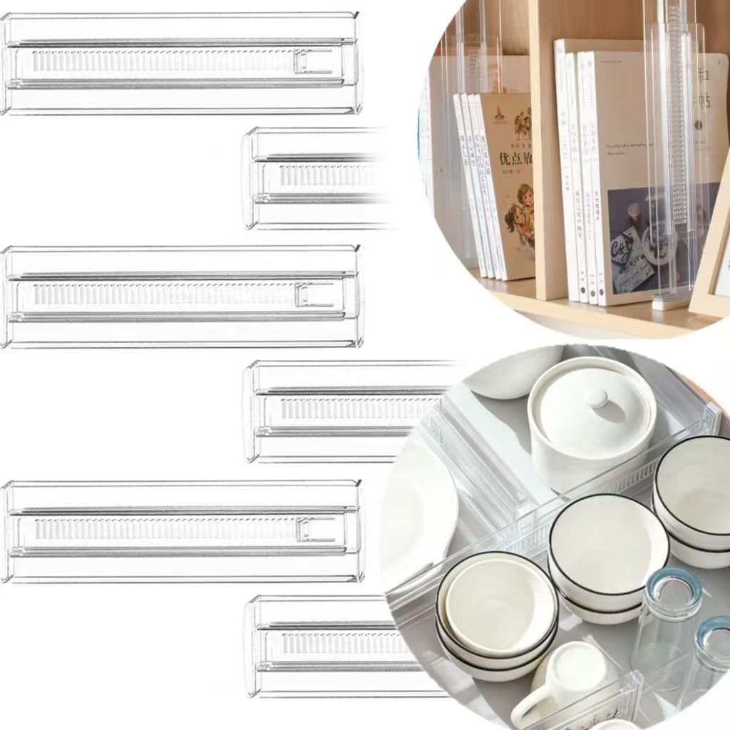 6 peças 28-48cm Divisória de gaveta de roupas acrílica extensível Divisória de gaveta ajustável