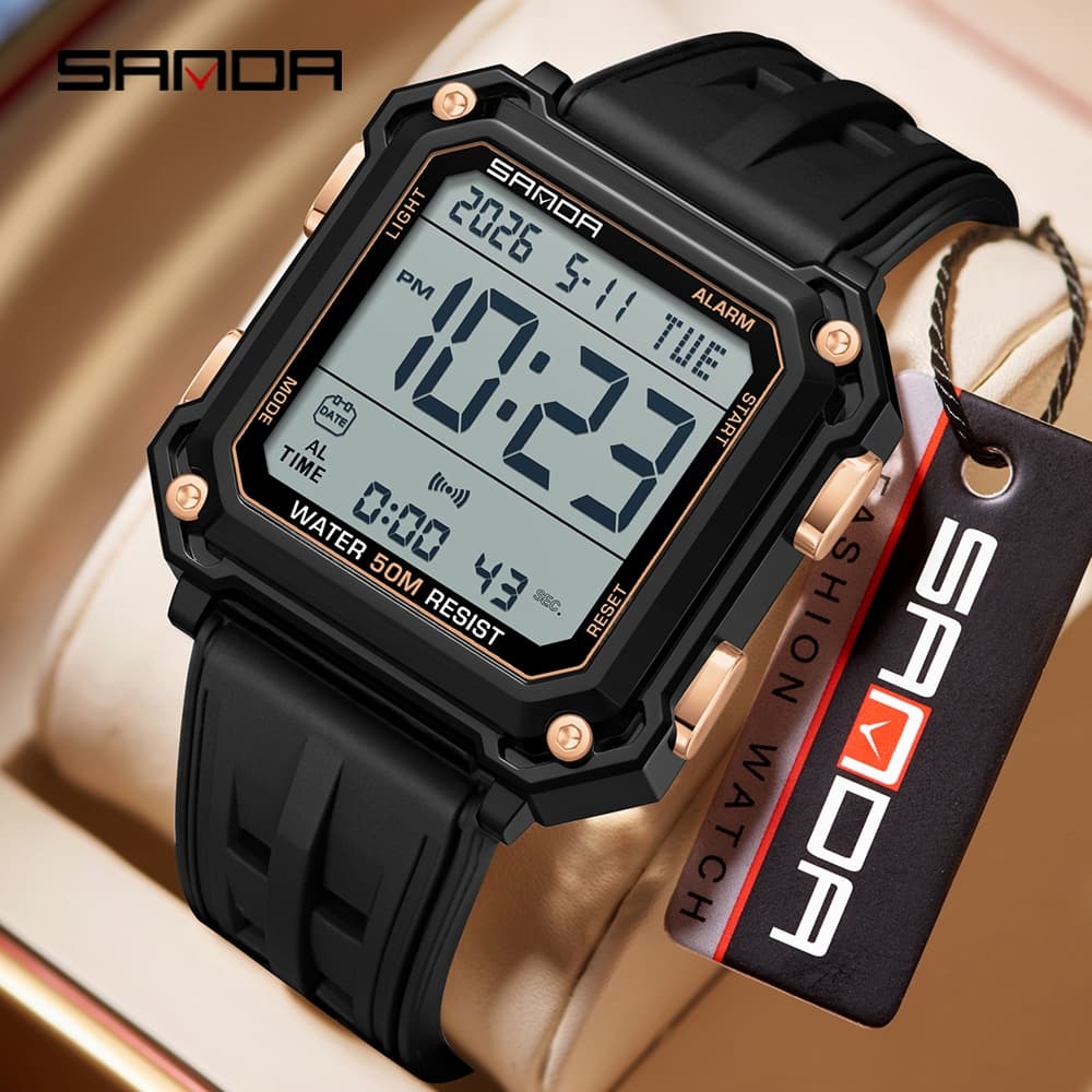 SANDA 6377 Marca Militar Relógio De Pulso Digital Para Homens Display Led Cronômetro Completo À Prova D'água Eletrônico