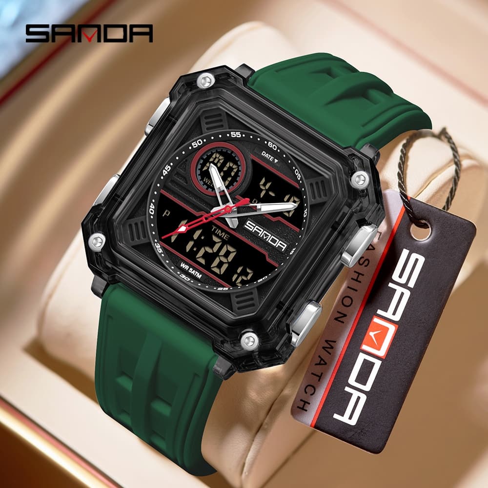 SANDA 6382 Masculino Casual Esporte Relógio De Quartzo Multi Modo Cronômetro Dual Time Readout Night Bright Pulso Para H