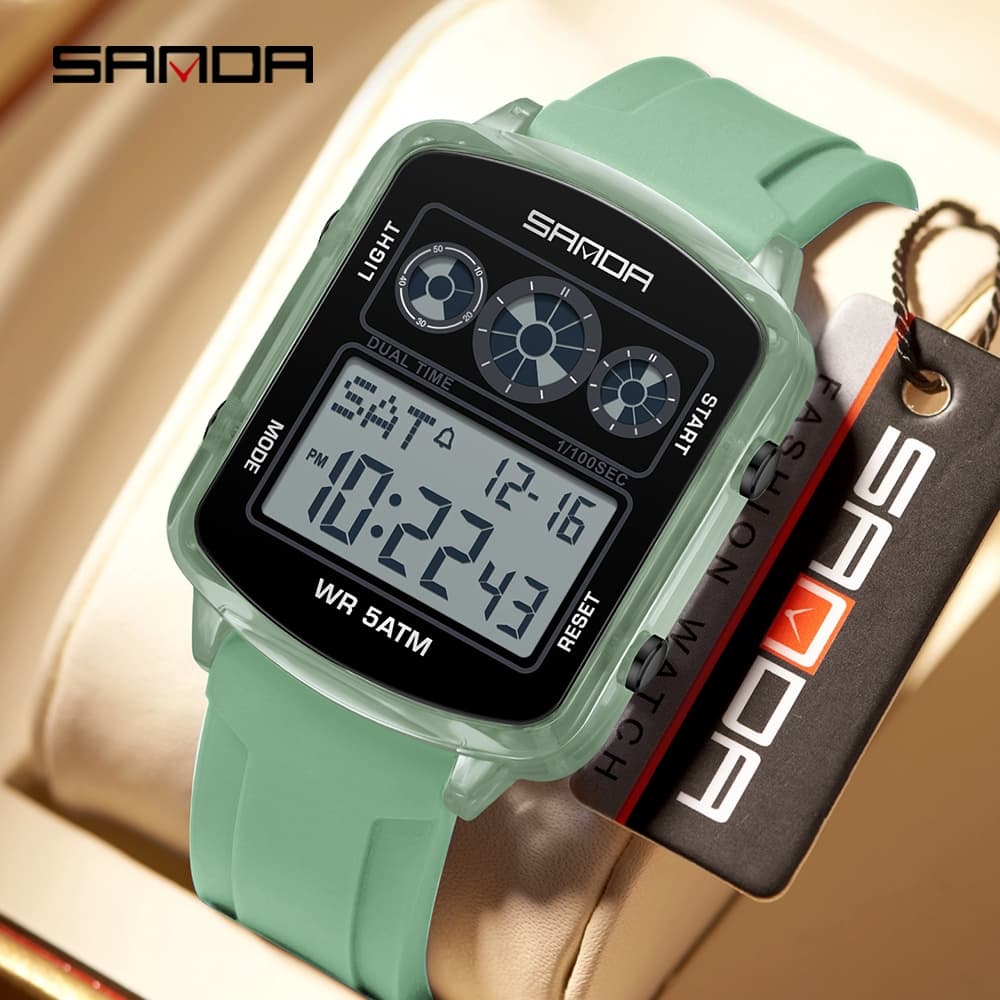 SANDA 6503 Moda Relógios Eletrônicos Para Homem Calendário Luminoso À Prova D'água Esportes Ao Ar Livre Casual Senhoras